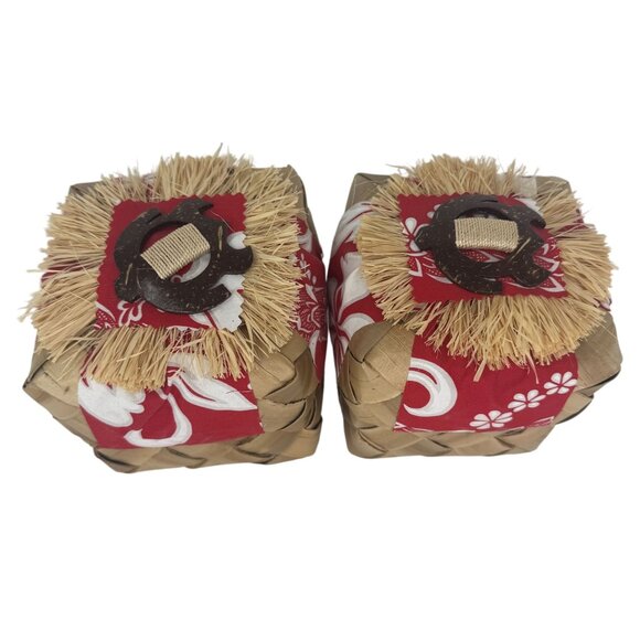 Hawaiian Handmade Natural Fiber Woven Lidded 2 PC Box Set Tiki Island Gift Boxes - Picture 1 of 13